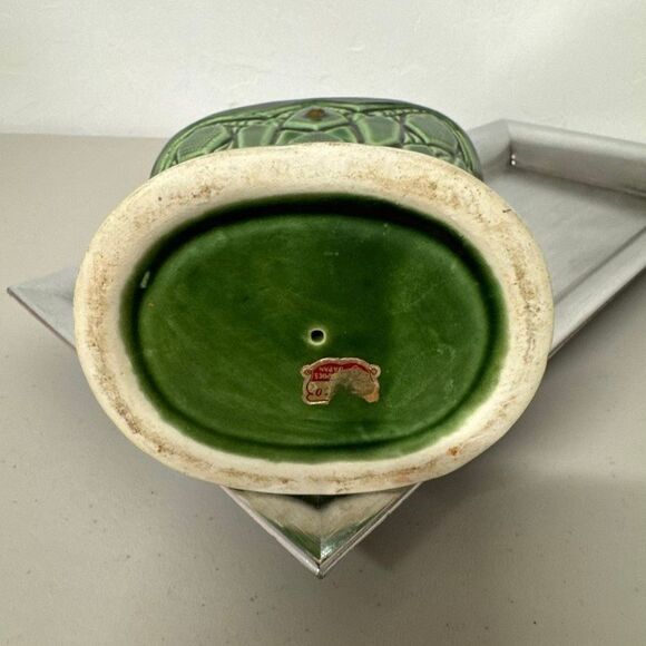 Vintage Ucagco Carved Vase Green Ceramic Decorative Art Deco Design Unique Decor - Picture 8 of 13